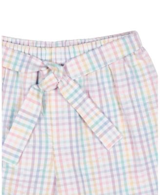 Toddler Girls Plaid Seersucker Shorts With Waist Tie