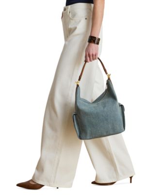 Washed Denim Large Blaike Shoulder Bag 