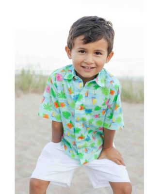 Little Boys Printed Linen Look Camp Shirt