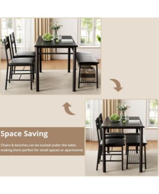 27.6" W Dining Table Set for 4, Kitchen Table with Upholstered Bench and 2 Chairs