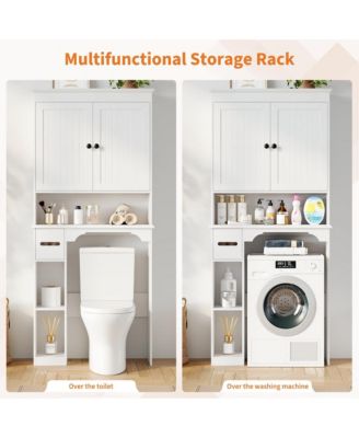 Over The Toilet Storage Cabinet, Bathroom Organizer, Space-Saving Farmhouse Toilet Shelf with Paper Holder