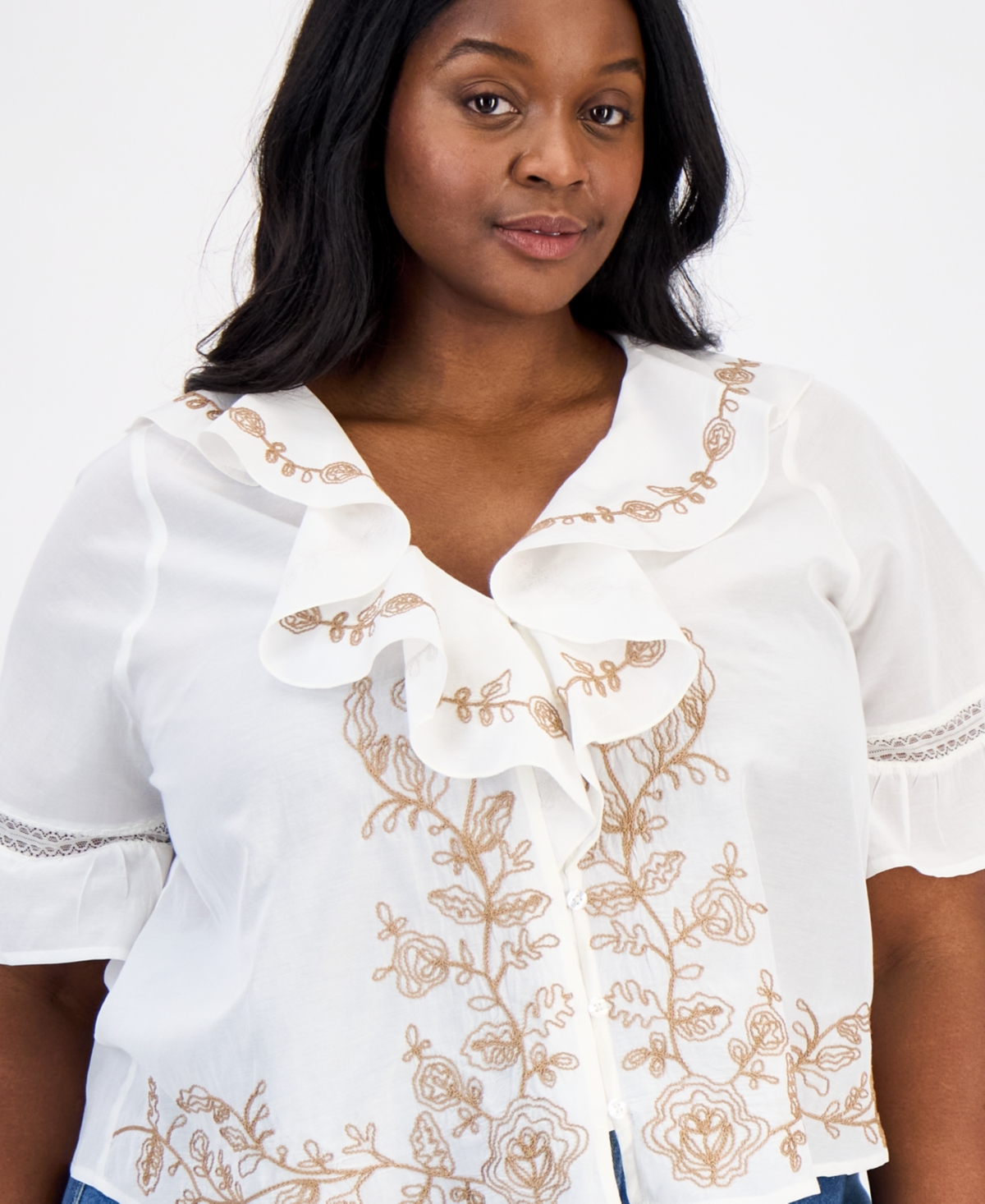 And Now This Trendy Plus Ruffled Embroidered Blouse, Macy's Exclusive