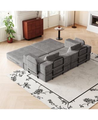 72.4" Convertible Sofa Bed, Premium Corduroy Sleeper Sofa with Side Storage Pockets