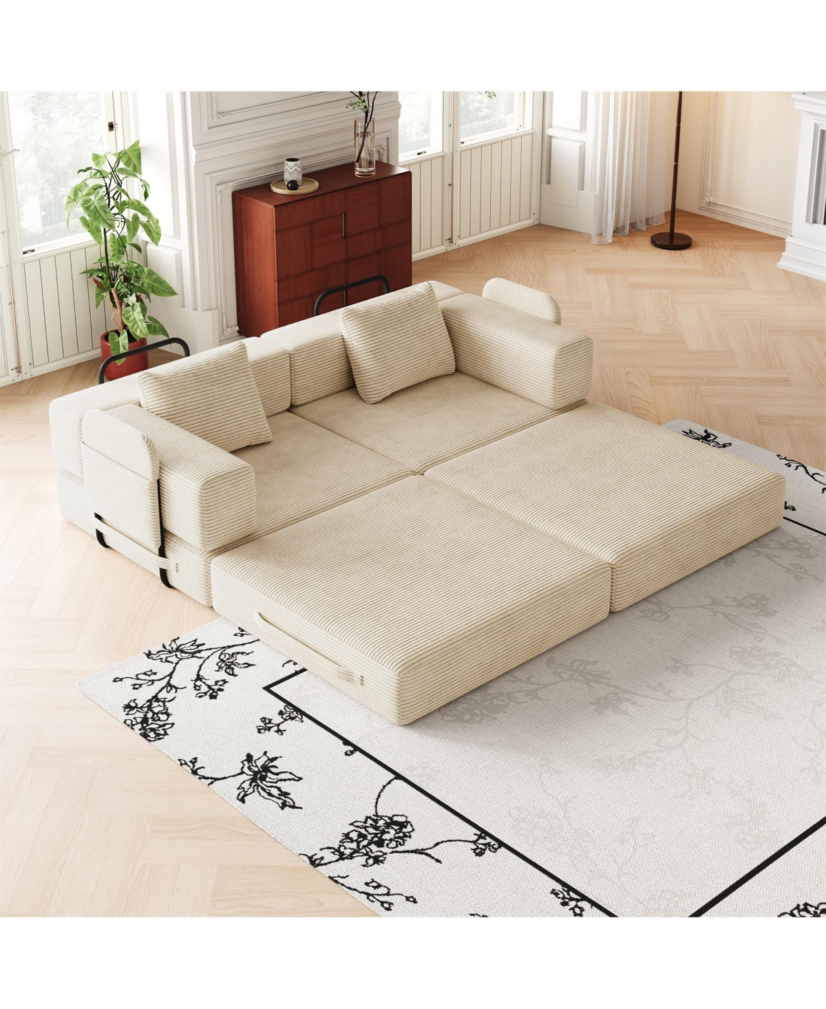 Clihome 72.4" Convertible Sofa Bed, Premium Corduroy Sleeper with Side Storage Pockets