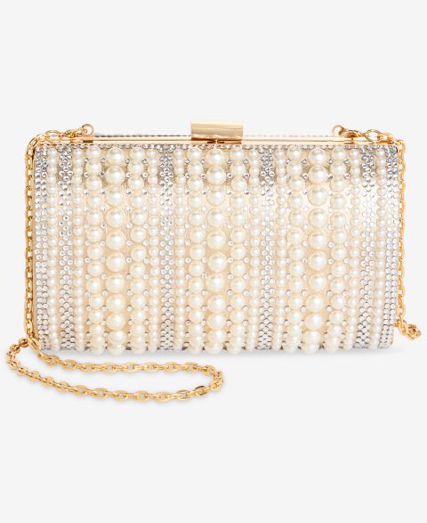 Женский клатч I.N.C. International Concepts Ranndi Crystal & Imitation Mini Pearl Clutch Handbag, цвет: Жемчужный