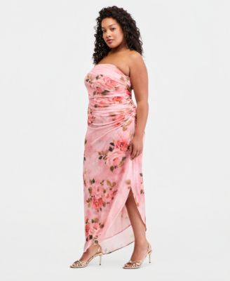 Trendy Plus Size Floral Print Strapless Maxi Dress