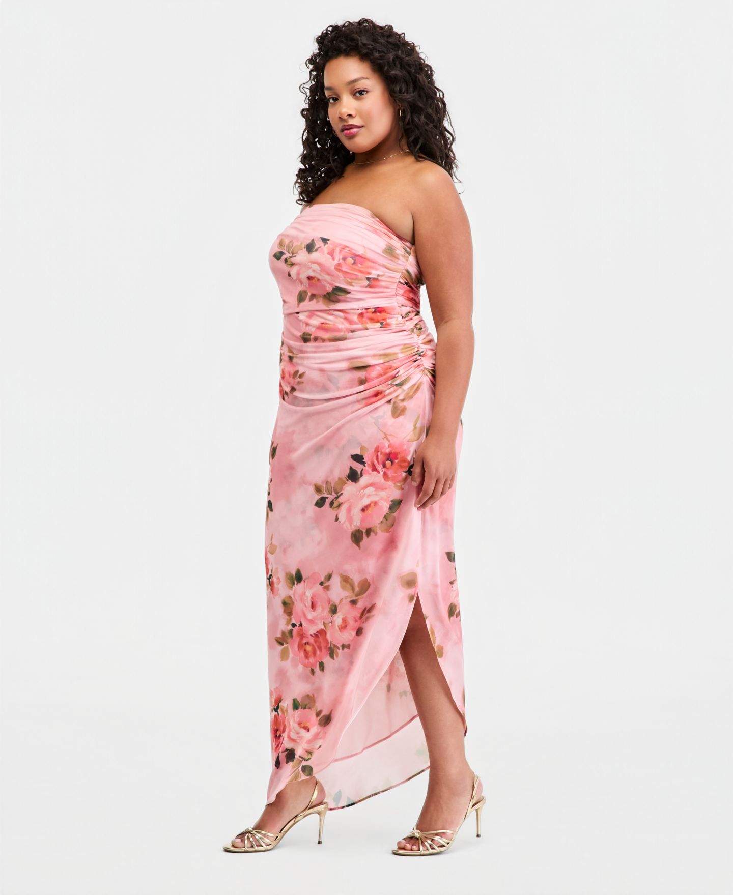 Женское платье Emerald Sundae Trendy Plus Size Floral Print Strapless Maxi, цвет: Пудровый разноцветный — фото 2
