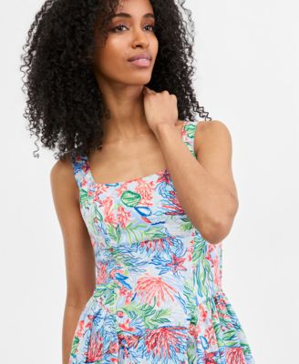 Juniors' Printed Sleeveless Fit & Flare Dress