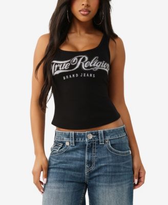 Women's Crystal Square Neck Rib Tank