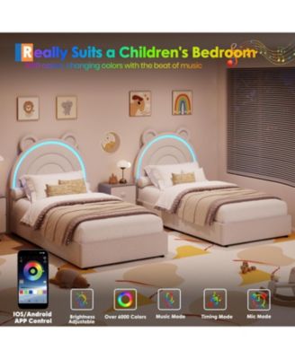 Twin Bed Frame with 4 Drawers & LED Lights, Velvet Upholstered Rainbow Headboard