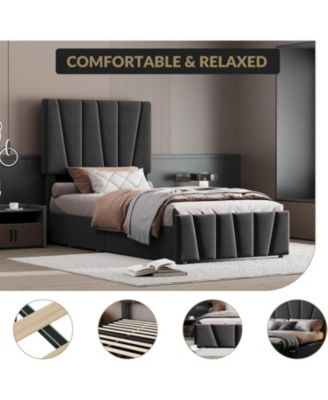 gaomon Twin Size Bed Frame with Adjustable Headboard and 2 Storage Drawers