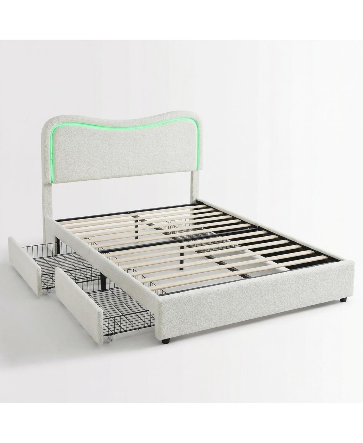 gaomon Boucle Bed Frame with Led Headboard and Storage Drawers