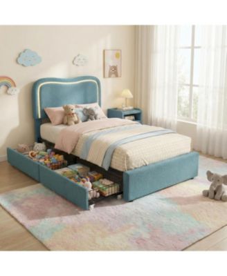 Boucle Bed Frame with LED Headboard and Storage Drawers