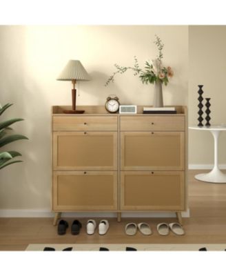 Rattan Shoe Cabinet Storage for Entryway, Shoe Organizer Cabinet with 4 Flip Drawers and 2 Slide Drawers