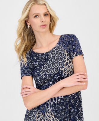 Women's Printed Short-Sleeve Fit & Flare Dress