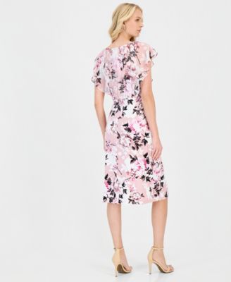 Women's Floral-Print Flutter-Sleeve Midi Dress