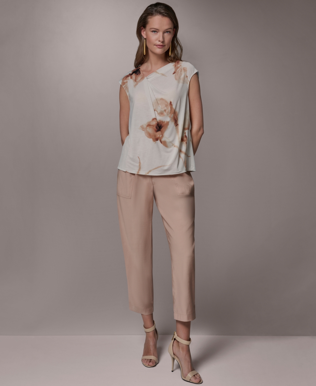 Donna Karan New York Women's Printed Asymmetric Neck Top