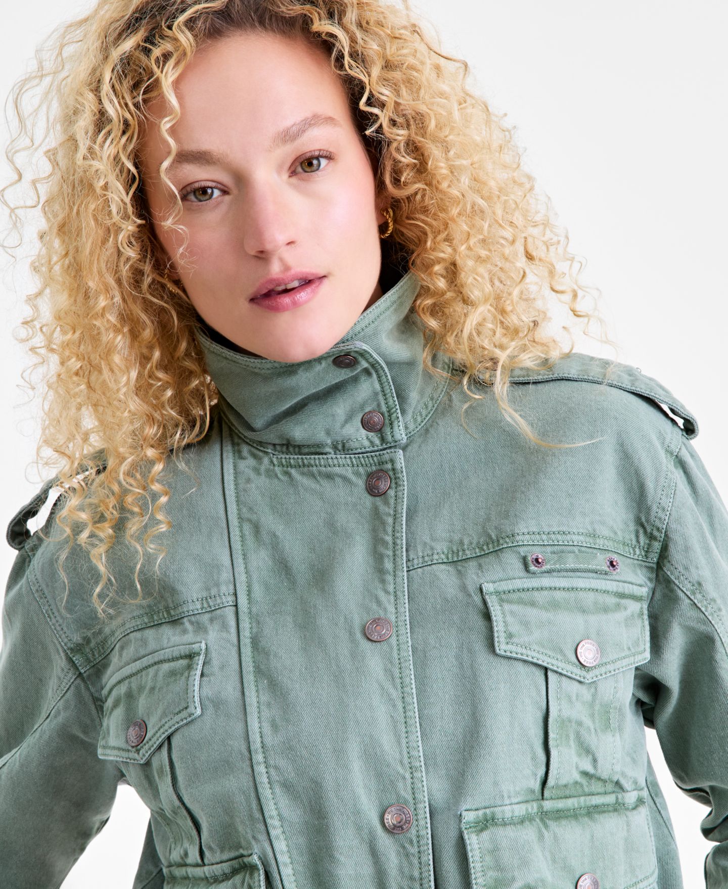 Женская куртка Free People Kali Snap-Front Washed, цвет: Тёмно-зелёный — фото 4