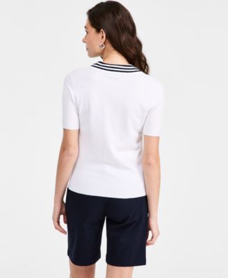 Women's Striped Johnny-Collar Sweater