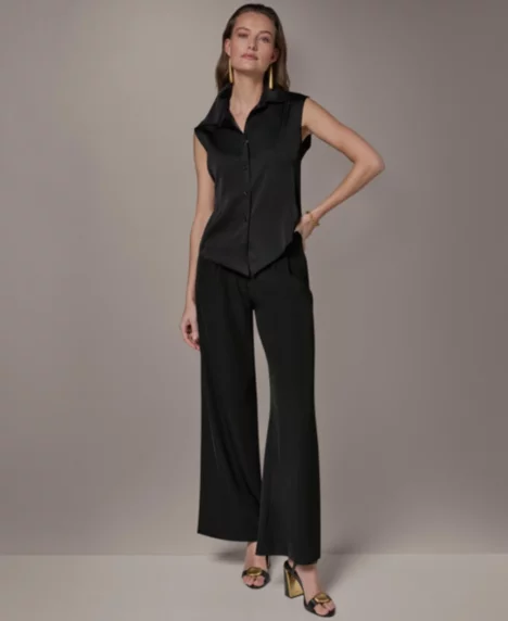 Petite Button-Front Shirt - Black
