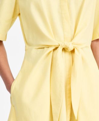 Women's Linen Belted Midi Dress