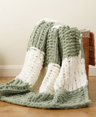 Color Blocked Thick Chenille Chunky Knit Throw, 50" x 60"