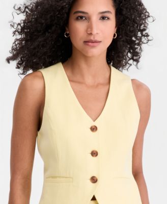 Women's Linen Blend V-Neck Button-Front Vest