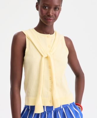 Women's Tie-Neck Sleeveless Sweater