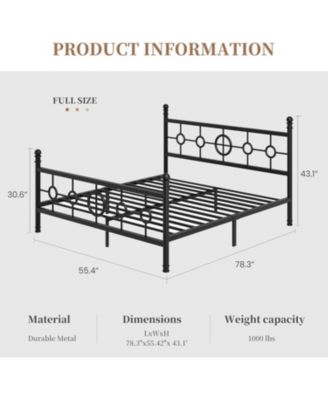 Metal Bed Frame with Vintage Circular Headboard and Footboard, Heavy-Duty Iron Platform Bed, No Box Spring Needed, Noise-Free Design