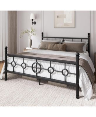 Metal Bed Frame with Vintage Circular Headboard and Footboard, Heavy-Duty Iron Platform Bed, No Box Spring Needed, Noise-Free Design