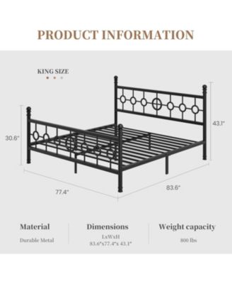 Metal Bed Frame with Vintage Circular Headboard and Footboard, Heavy-Duty Iron Platform Bed, No Box Spring Needed, Noise-Free Design
