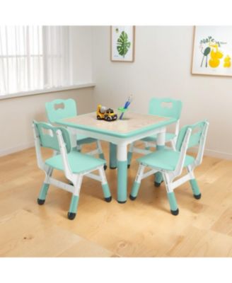 Modern Kids Table and 4 Chair Set, Height Adjustable Toddler Tables and 4 Chairs with Non-Slip Desk