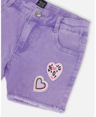 Big Girls Mauve Denim Shorts with Embroidery