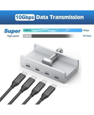 4-Port USB C Clamp Hub- Non-Slip Adjustable Design, for Office/Home, Ideal for Laptop & Desktop Users