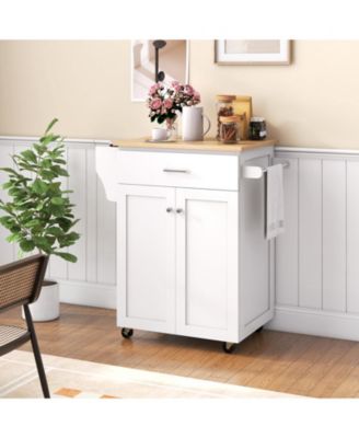 Rolling Kitchen Island Cart with Spice Rack and Adjustable Shelf, Storage Organizer