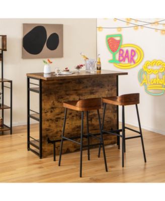 4-Tier Mini Bar Kitchen Island with Footrest and Wine Rack, Storage Cart