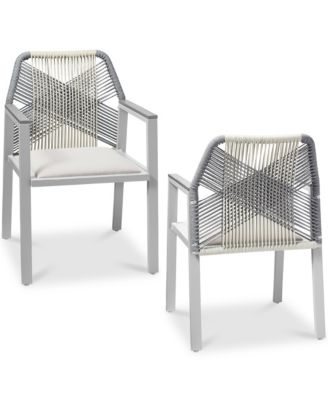 Set of 2 Indoor/Outdoor Aluminum Woven Rope Dining Chairs w/ Armrests