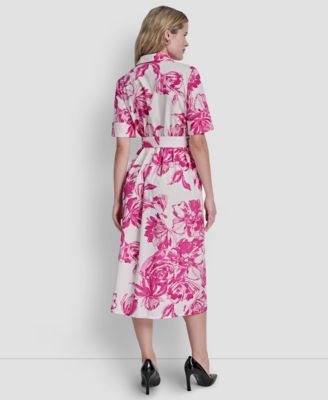 Women's Elbow-Sleeve Button-Front Shirt Dress