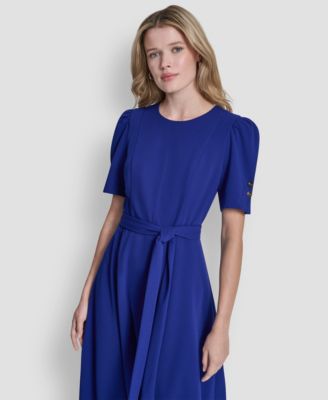 Women's Short-Sleeve Jewel Neck Midi Dress
