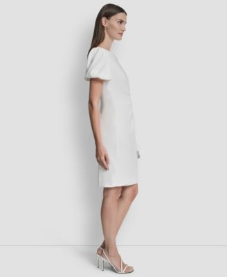 Women's Bubble Sleeve Scuba Crepe Ruched Sheath Dress