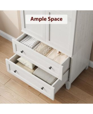 Armoire Wardrobe Closet with 2 Drawers,72 in Wooden Wardrobe Cabinet with Hanging Rod