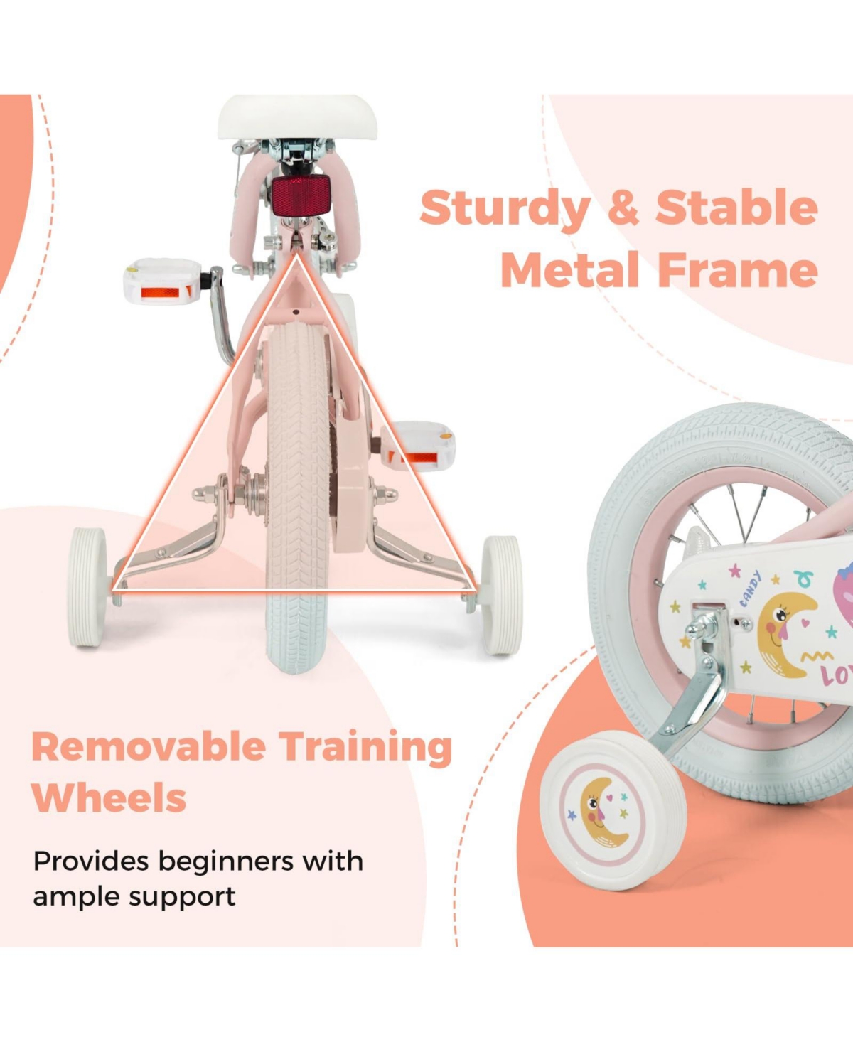 Mecale Kids Bike Adjustable for 3-8 Years Old Children - Stars & Moon
