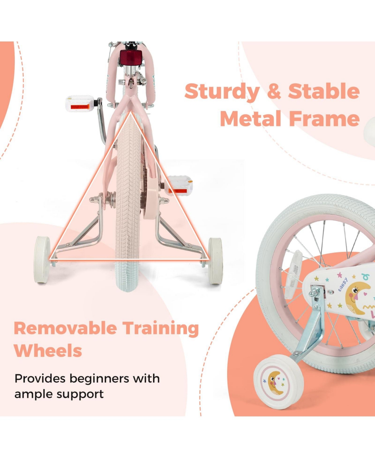 Mecale Kids Bike Adjustable for 3-8 Years Old Children - Stars & Moon