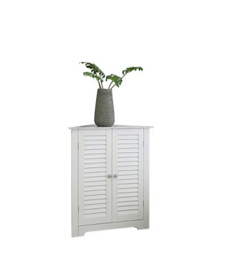 White Freestanding Bathroom Corner Cabinet Storage with Doors and Two Shelves