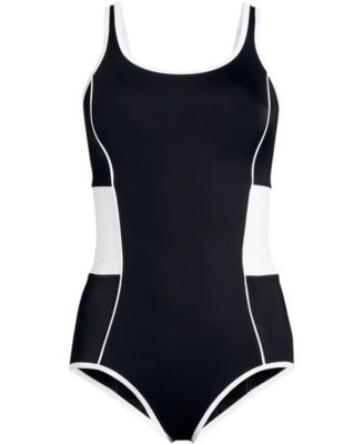 Women's Tugless Scoop Neck Colorblock Low Leg One Piece