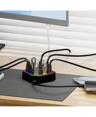 13-Port USB Hub with RGB Lighting, 23.6inch Extended Cable, Multiport Docking Station for Laptop/Desktop