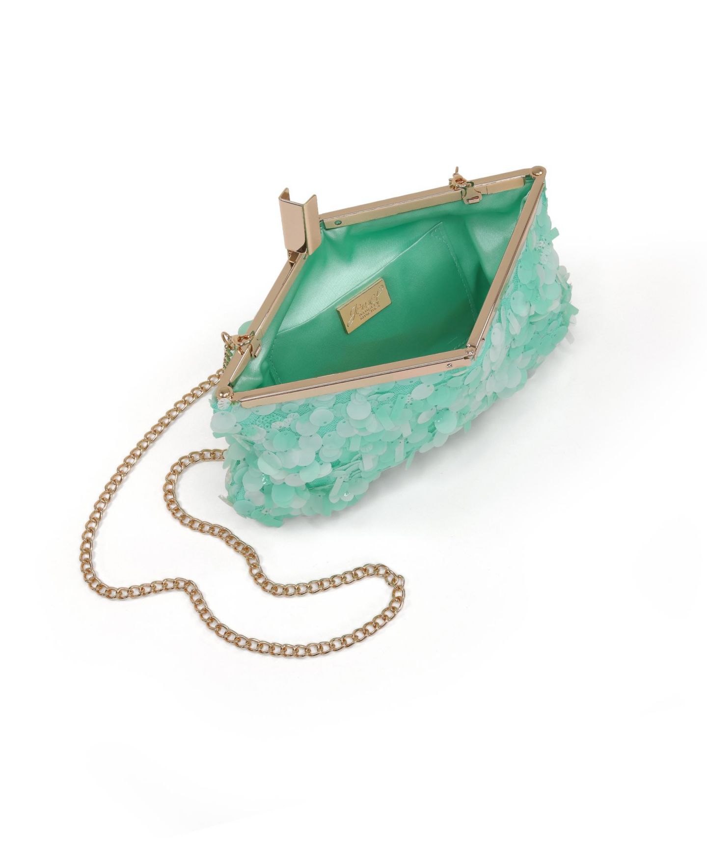 Женский клатч Jewel Badgley Mischka Briar Mixed Sequin Hinged Frame Clutch, цвет: Светлый мятный зелёный — фото 5