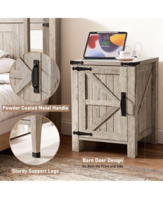 Farmhouse Barn Door Bedside locker with Charging Station - Rustic Wood - Multi-Functional