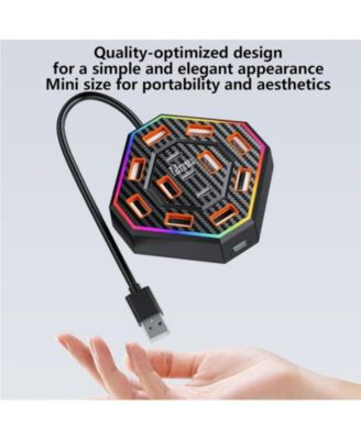 13-Port USB Hub with RGB Lighting, 47.2 inch Extended Cable, Multiport Docking Station for Laptop/Desktop