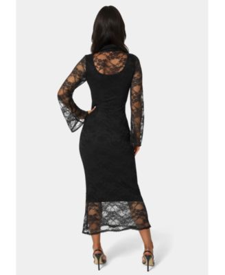 Women's Lace Turtleneck Illusion Maxi Dress